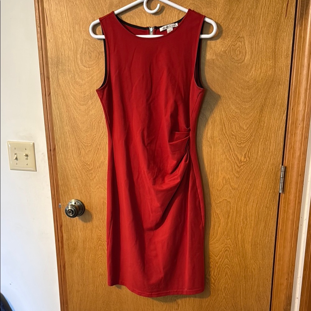 Kenneth Cole Red Ruched Sheath Midi Dress